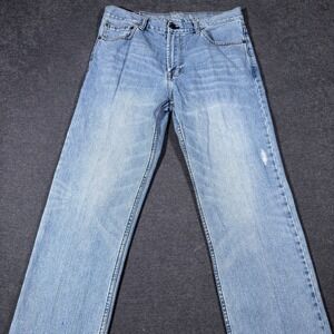 American Eagle Jeans Mens 34x32 Blue Low Loose Straight Light Wash Faded Y2K